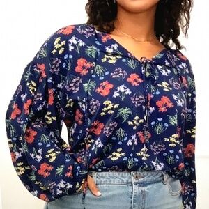 ELOQUII Floral Blouse Balloon Puff Sleeve Peasant Women’s Plus Size 18